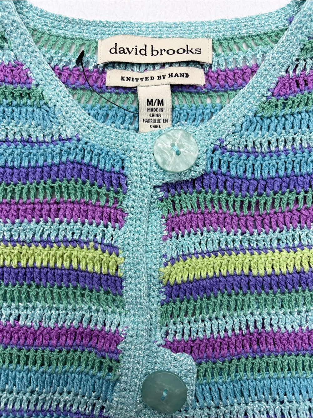Vintage David Brooks Hand Knit Cardigan Womens M Pastel Rainbow Linen Silk